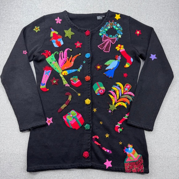 Michael Simon Sweaters - Vintage 90s Michael Simon Christmas "Holiday Whimsy" Cardigan Sweater Sz S *READ